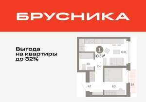 1-к квартира, вторичка, 34м2, 20/25 этаж