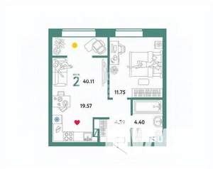 1-к квартира, вторичка, 41м2, 8/13 этаж