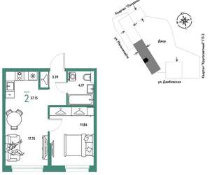 2-к квартира, вторичка, 37м2, 2/16 этаж