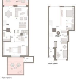 2-к квартира, вторичка, 171м2, 1/8 этаж