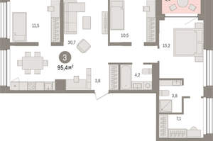 3-к квартира, вторичка, 95м2, 5/8 этаж