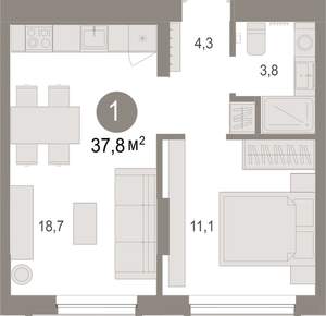 1-к квартира, вторичка, 38м2, 2/17 этаж