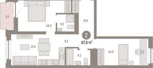 2-к квартира, вторичка, 67м2, 4/10 этаж
