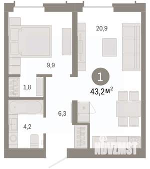 1-к квартира, вторичка, 43м2, 2/8 этаж