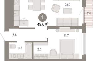 1-к квартира, вторичка, 50м2, 9/17 этаж