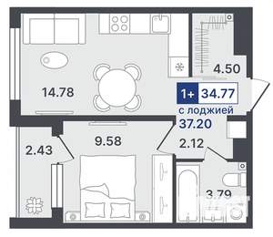 1-к квартира, строящийся дом, 35м2, 7/8 этаж