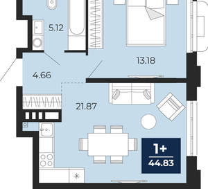 1-к квартира, вторичка, 45м2, 2/24 этаж