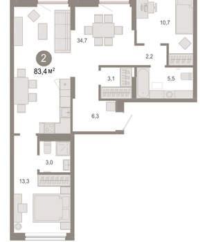 2-к квартира, вторичка, 83м2, 5/17 этаж