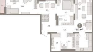3-к квартира, вторичка, 111м2, 4/17 этаж