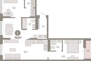 2-к квартира, вторичка, 79м2, 2/17 этаж
