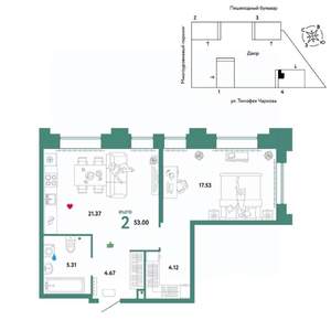 2-к квартира, вторичка, 53м2, 28/31 этаж