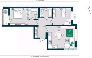 2-к квартира, вторичка, 68м2, 9/9 этаж