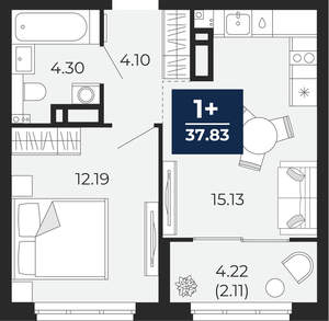 1-к квартира, вторичка, 38м2, 8/21 этаж