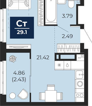 Студия квартира, вторичка, 29м2, 22/22 этаж