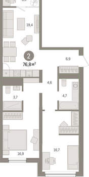 2-к квартира, вторичка, 77м2, 4/9 этаж