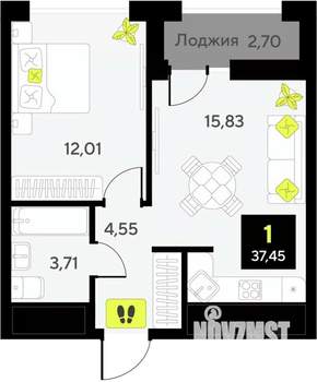 1-к квартира, вторичка, 37м2, 10/14 этаж