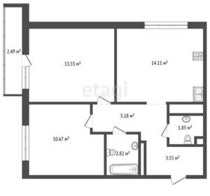 2-к квартира, вторичка, 52м2, 19/24 этаж