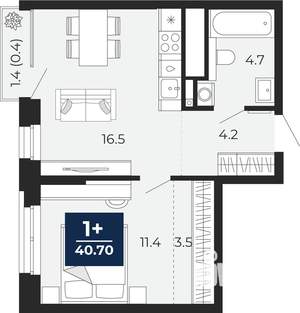 1-к квартира, сданный дом, 42м2, 9/18 этаж