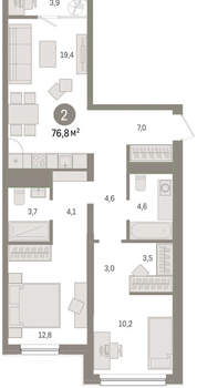 2-к квартира, вторичка, 76м2, 7/9 этаж