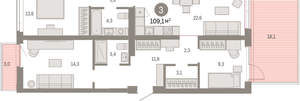 3-к квартира, вторичка, 109м2, 2/25 этаж