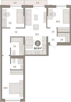 3-к квартира, вторичка, 85м2, 3/7 этаж