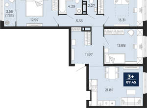 3-к квартира, вторичка, 89м2, 8/21 этаж