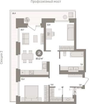 2-к квартира, вторичка, 83м2, 4/9 этаж