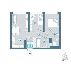 1-к квартира, строящийся дом, 50м2, 5/25 этаж