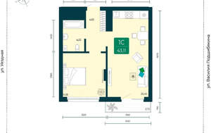 1-к квартира, вторичка, 43м2, 4/7 этаж