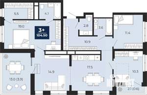 3-к квартира, вторичка, 105м2, 12/14 этаж