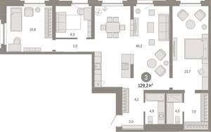3-к квартира, вторичка, 129м2, 3/16 этаж