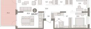 2-к квартира, вторичка, 110м2, 2/16 этаж