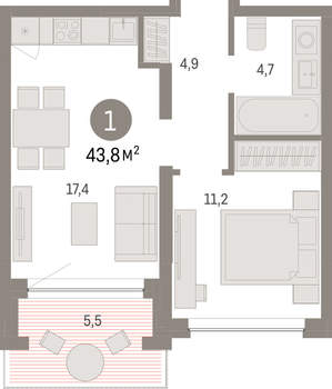 1-к квартира, вторичка, 44м2, 2/8 этаж