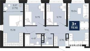 3-к квартира, вторичка, 73м2, 4/22 этаж