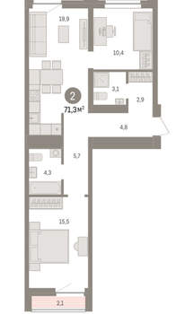 2-к квартира, вторичка, 71м2, 7/10 этаж