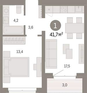 1-к квартира, вторичка, 42м2, 3/11 этаж