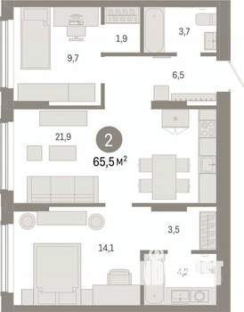 2-к квартира, вторичка, 65м2, 2/17 этаж