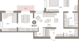 2-к квартира, вторичка, 96м2, 5/16 этаж