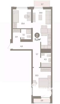 2-к квартира, вторичка, 71м2, 5/8 этаж