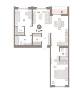 2-к квартира, вторичка, 87м2, 9/16 этаж