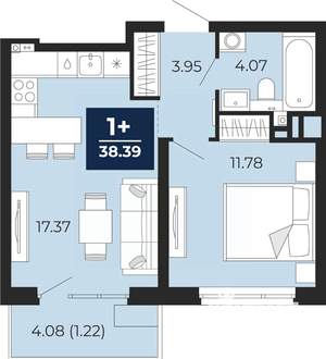 1-к квартира, вторичка, 38м2, 3/22 этаж