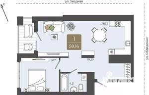 1-к квартира, вторичка, 58м2, 4/15 этаж