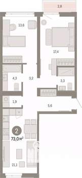 2-к квартира, вторичка, 73м2, 3/9 этаж