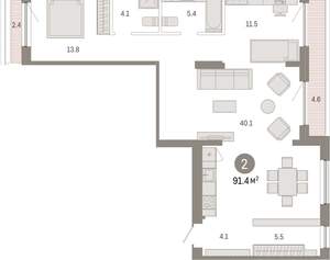 2-к квартира, вторичка, 91м2, 7/8 этаж