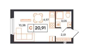 Студия квартира, вторичка, 21м2, 21/24 этаж