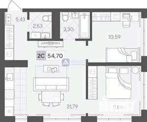 2-к квартира, вторичка, 55м2, 3/17 этаж