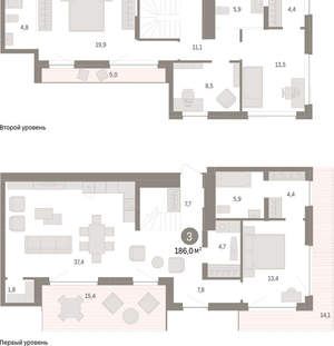 3-к квартира, вторичка, 186м2, 8/8 этаж