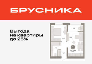 1-к квартира, вторичка, 41м2, 8/17 этаж