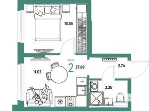2-к квартира, вторичка, 28м2, 12/25 этаж