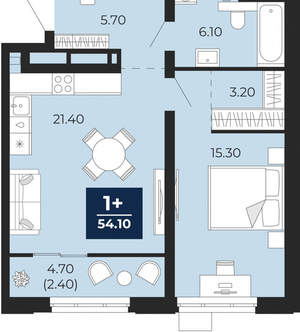 1-к квартира, вторичка, 54м2, 20/24 этаж